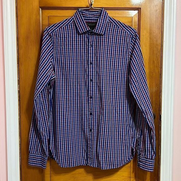 The Men’s Store Bloomingdale’s Red Blue Gingham Button Down Long Sleeve Men’s Me - Picture 1 of 7